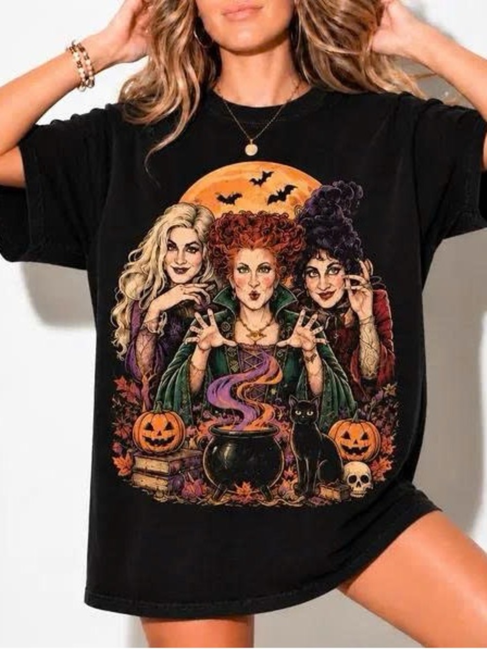 Halloween Witches Graphic Tee — Black